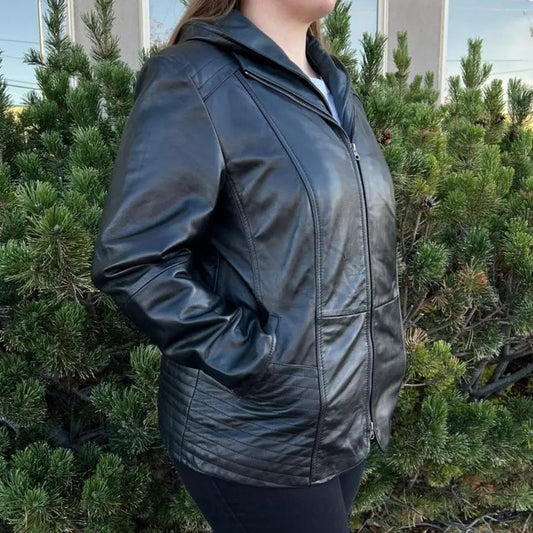 Sheep Leather Jacket with Removable Hood - Velora Luxury Fashion