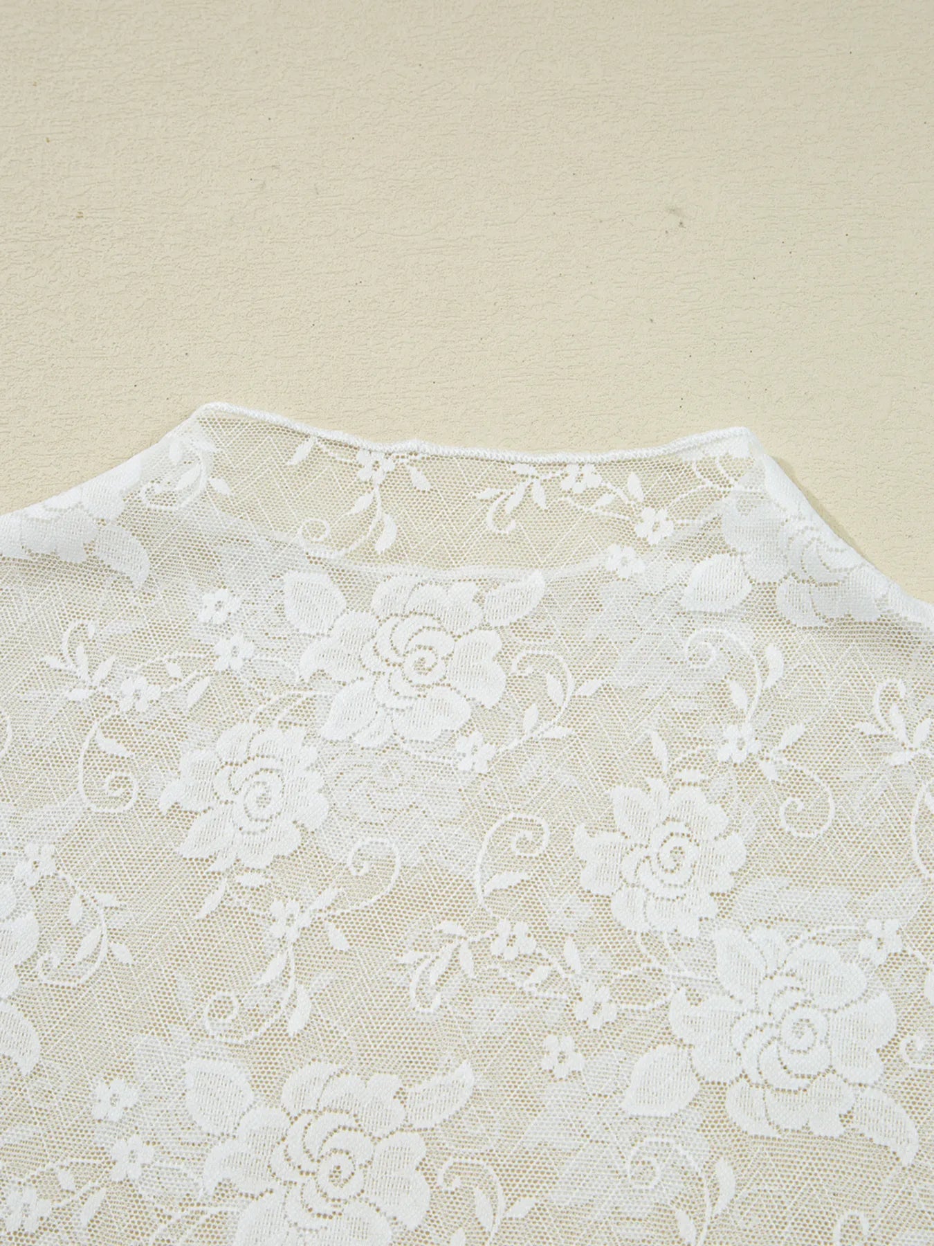 Sheer Floral Lace Mesh Mock Neck Long Sleeve Top - Velora Luxury Fashion