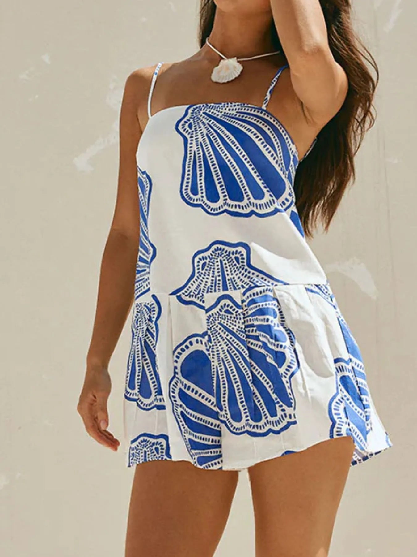 Shell Print Sleeveless Summer Mini Dress - Velora Luxury Fashion