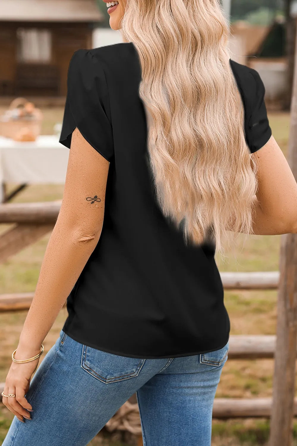 Short Sleeve Notched Blouse - Velora Luxury Fashion