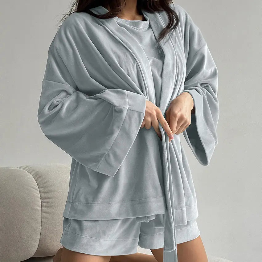 Short-sleeved Shorts Outerwear Gown Three-piece Pajamas For Women EX-STOCK Canada