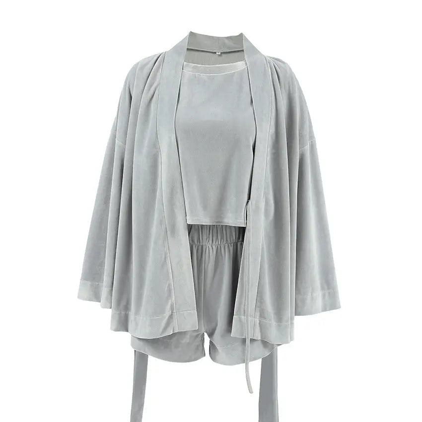 Short-sleeved Shorts Outerwear Gown Three-piece Pajamas For Women EX-STOCK Canada