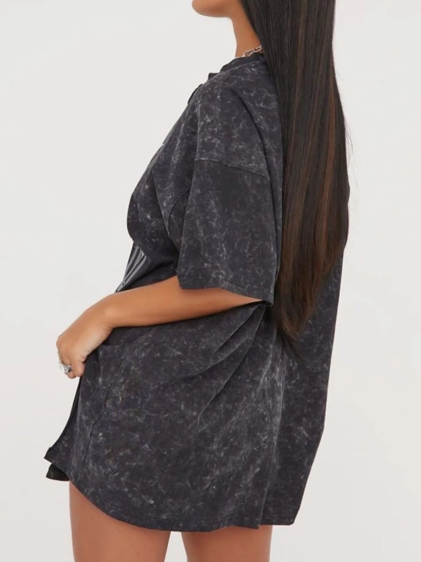 Side Slit Letter Graphic Oversize T-Shirt - Velora Luxury Fashion