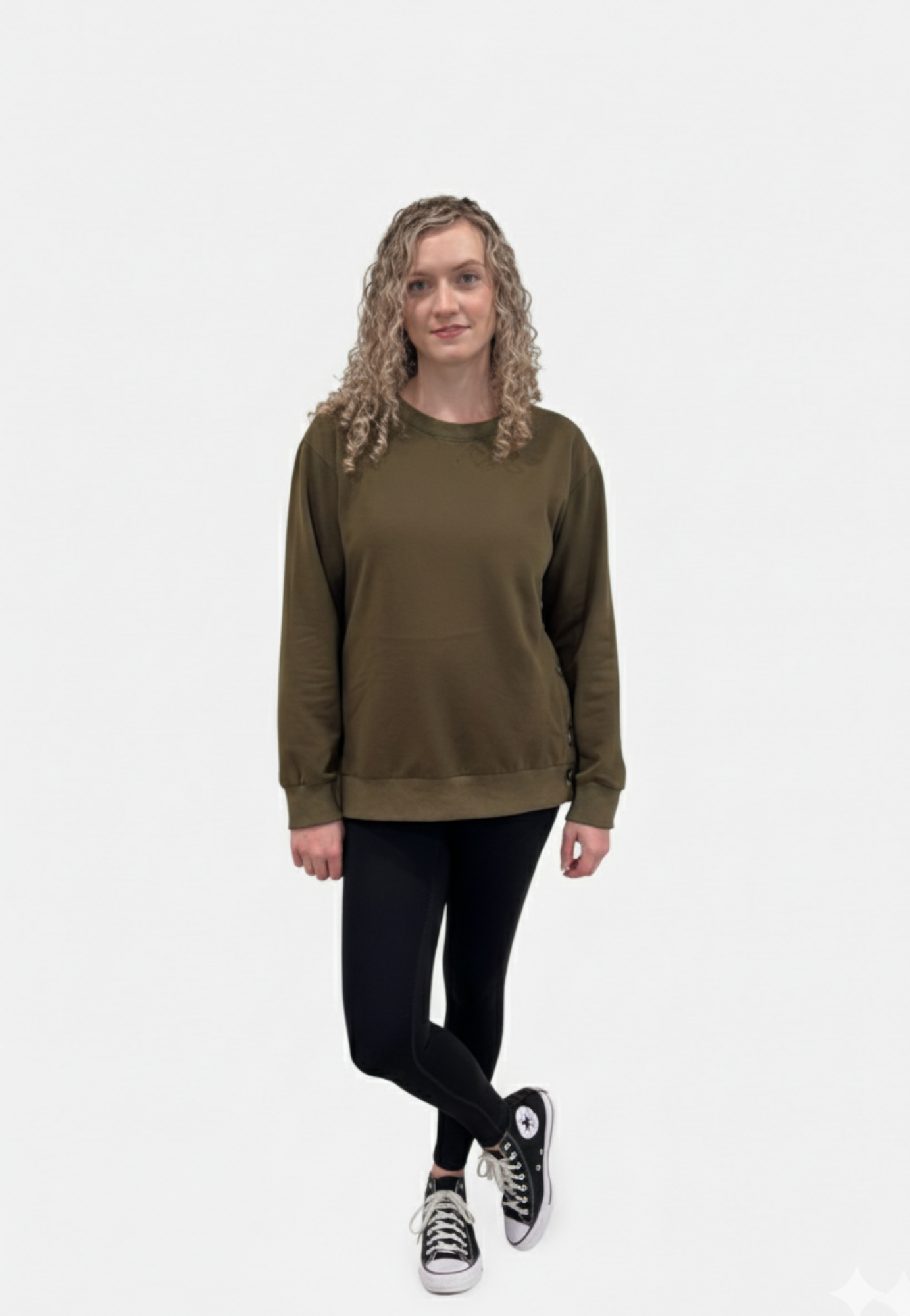 Sienna Maternity and Nursing Crewneck Sweatshirt -Adjustable Side Buttons - Velora Luxury Fashion