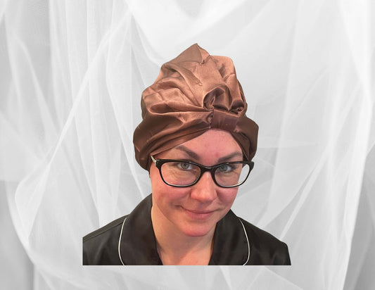 Silk Bonnet Coffee (Square Knotted Design) - Velora Luxury Fashion