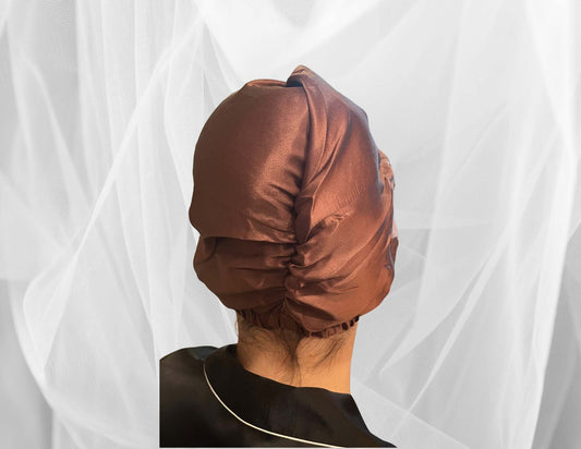 Silk Bonnet Coffee (Square Knotted Design) - Velora Luxury Fashion