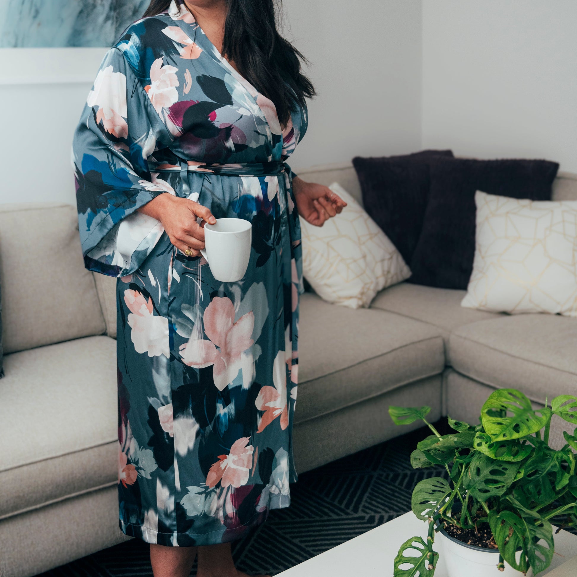 Silver Lining Long Kimono Robe - Velora Luxury Fashion