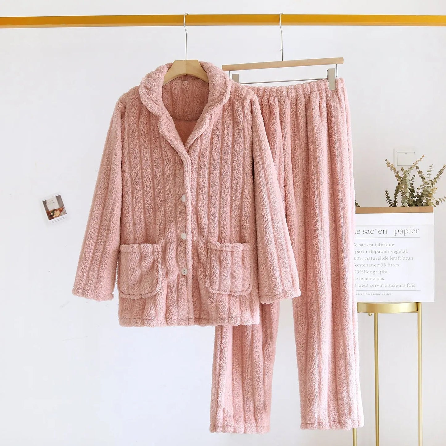 Simple Coral Fleece Couple Pajamas For Women Autumn And Winter - Velora
