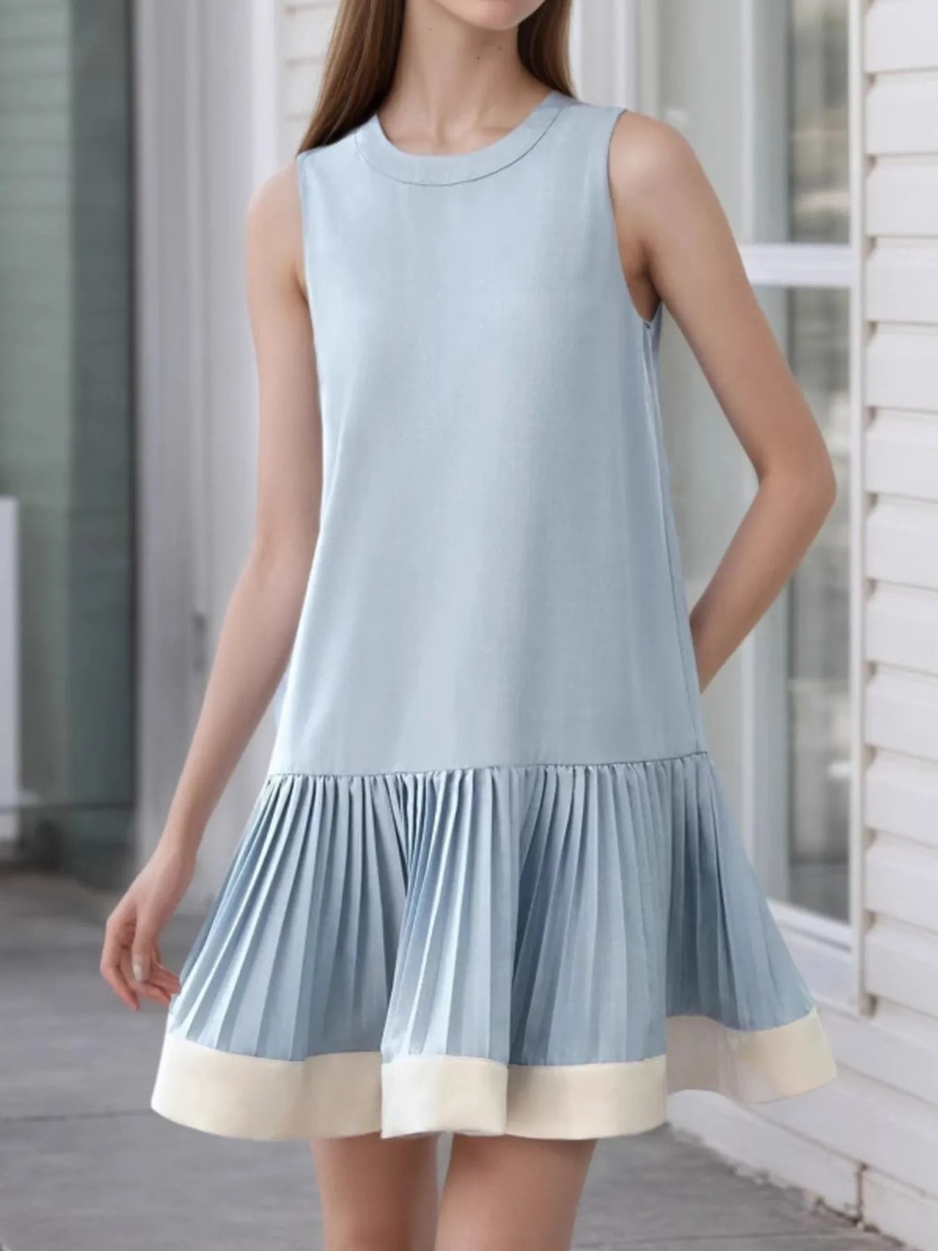 Sleeveless Pleated Hem Dress - Velora Luxury Fashion