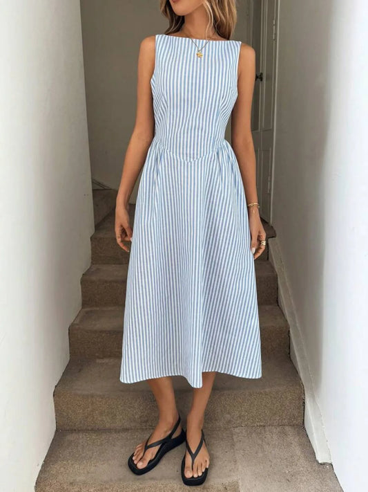 Sleeveless Striped Midi Dress - Velora Luxury Fashion