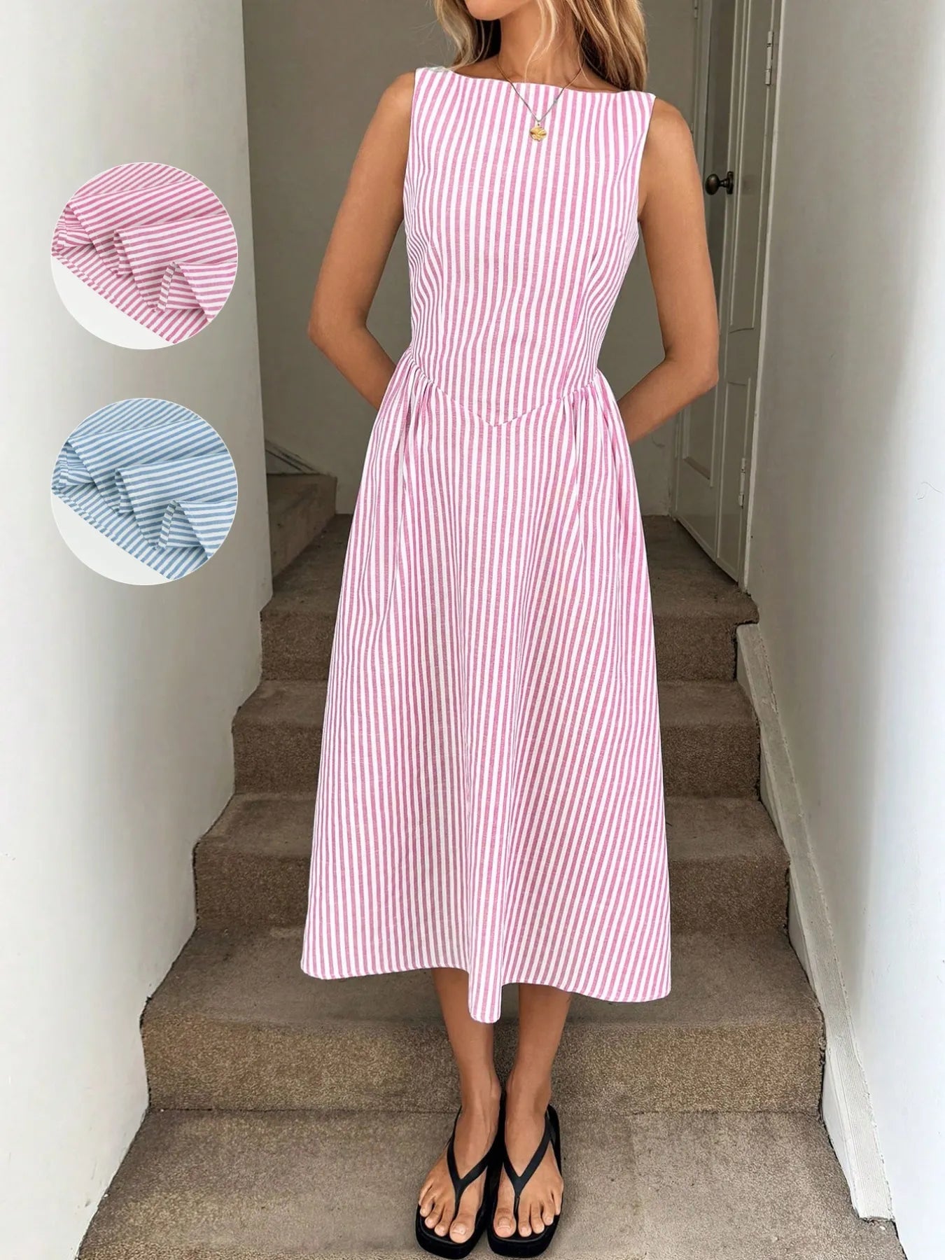 Sleeveless Striped Midi Dress - Velora Luxury Fashion