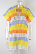 Slit Color Block V-Neck Cover-Up - Velora Luxury Fashion
