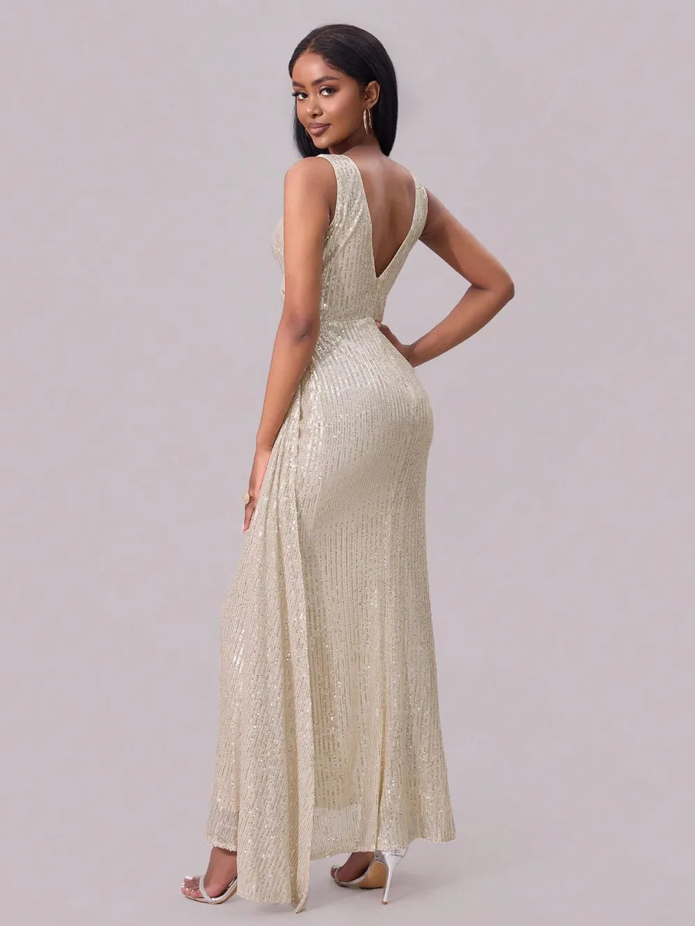Slit Sequin Surplice Sleeveless Maxi Dress - Velora Luxury Fashion