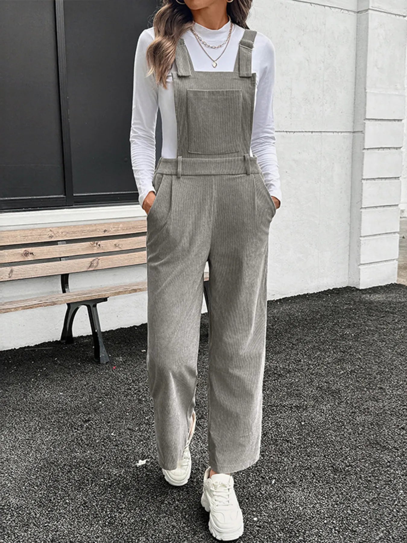Slit Wide Leg Overalls with Pockets - Velora Luxury Fashion