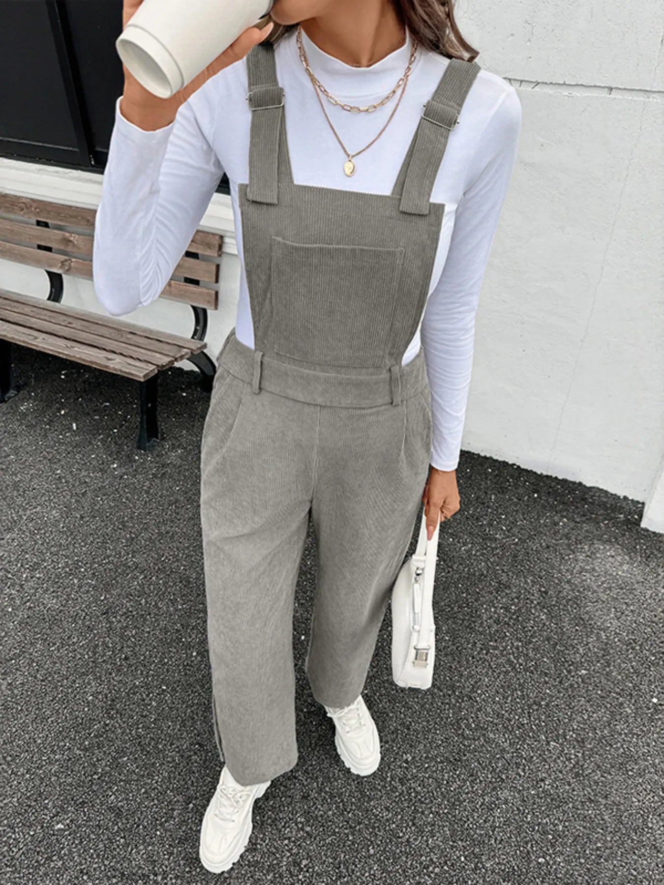 Slit Wide Leg Overalls with Pockets - Velora Luxury Fashion