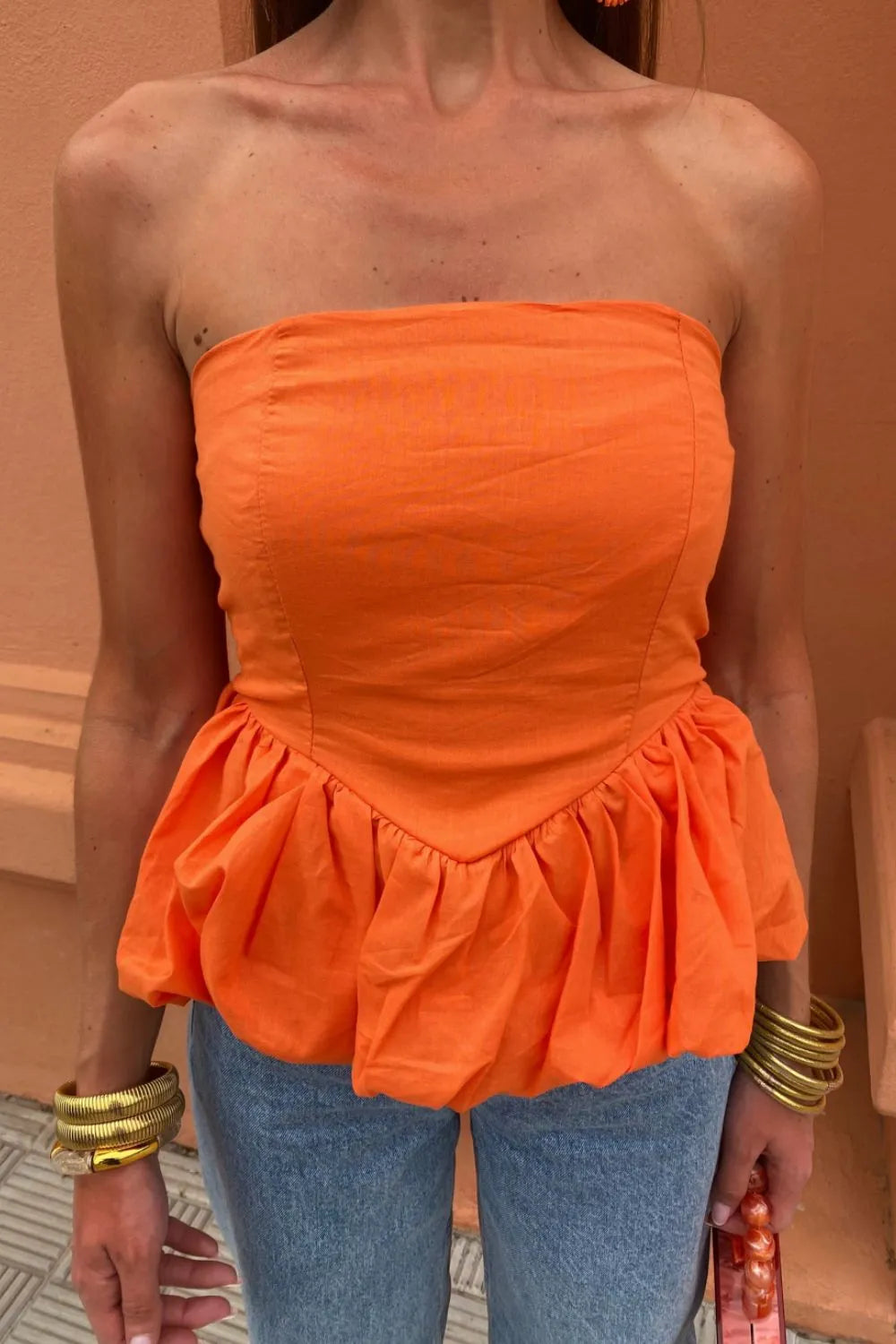 Smocked Back Bubble Hem Tube Top - Velora Luxury Fashion