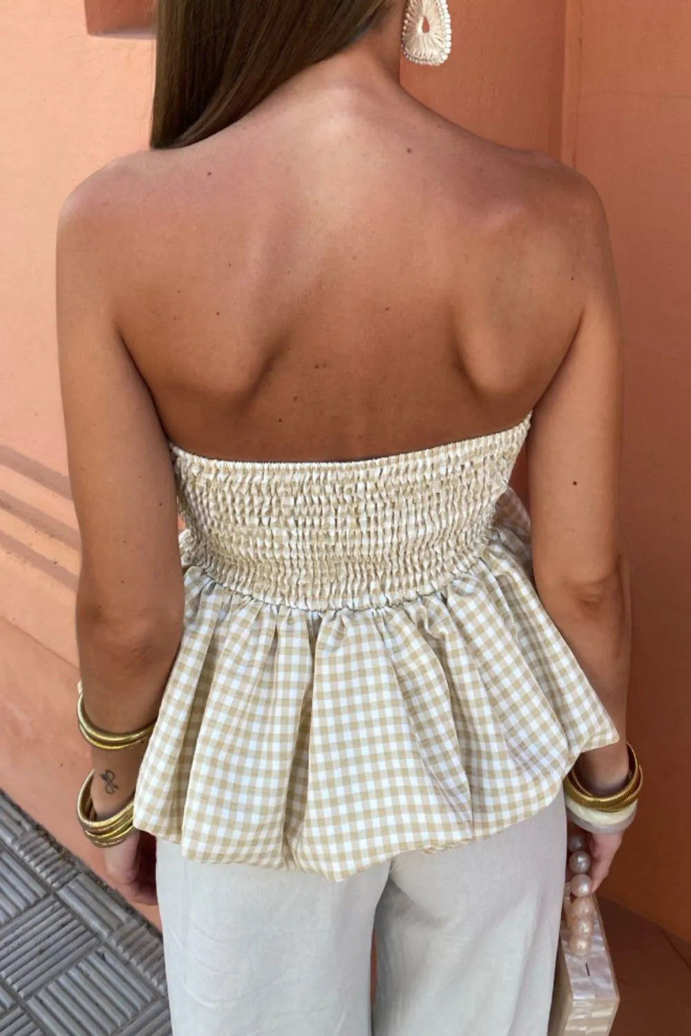 Smocked Back Bubble Hem Tube Top - Velora Luxury Fashion