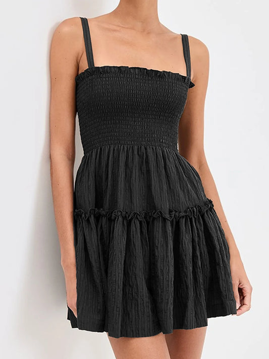 Smocked Frill Cami Mini Dress - Velora Luxury Fashion