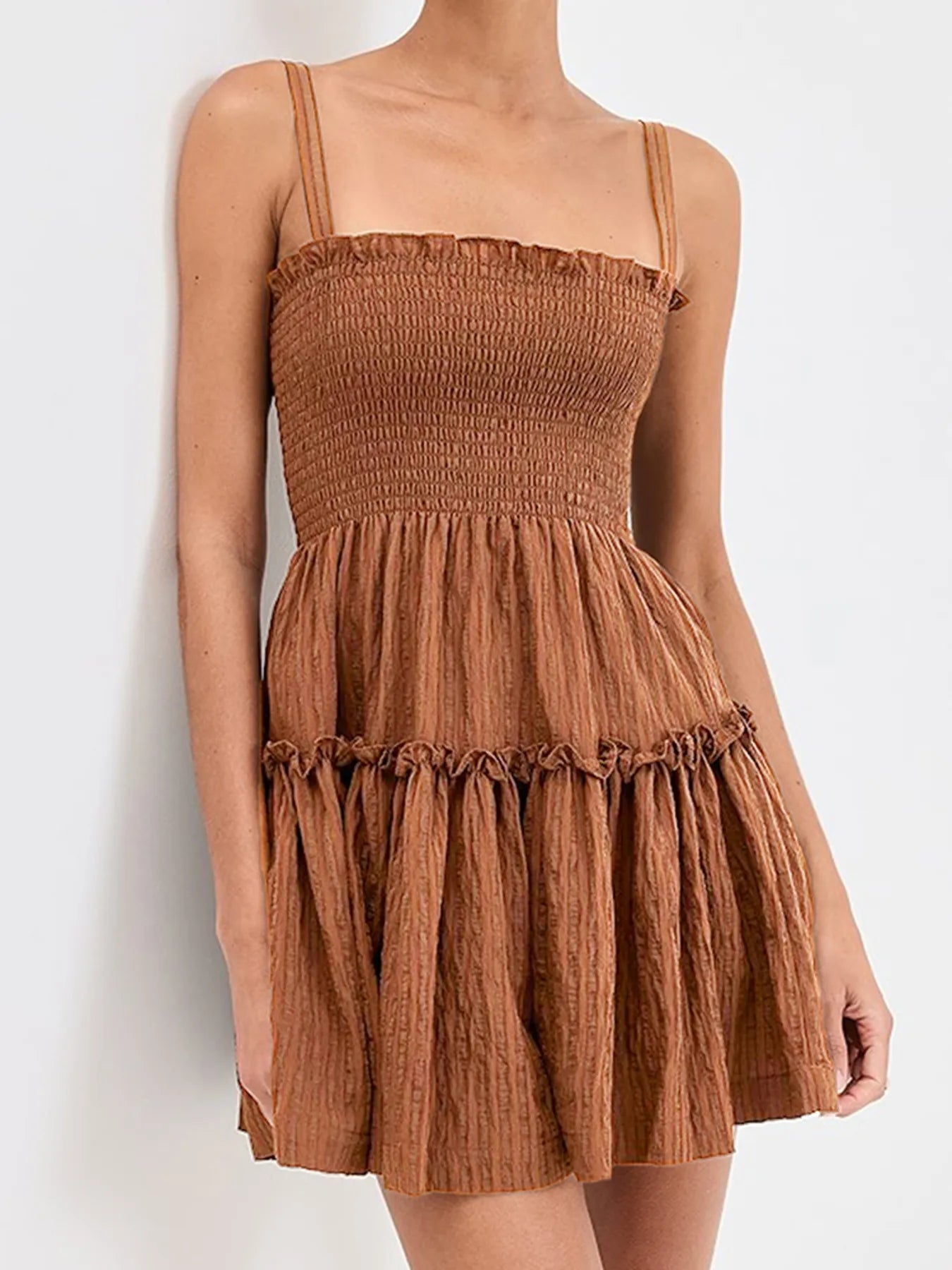 Smocked Frill Cami Mini Dress - Velora Luxury Fashion