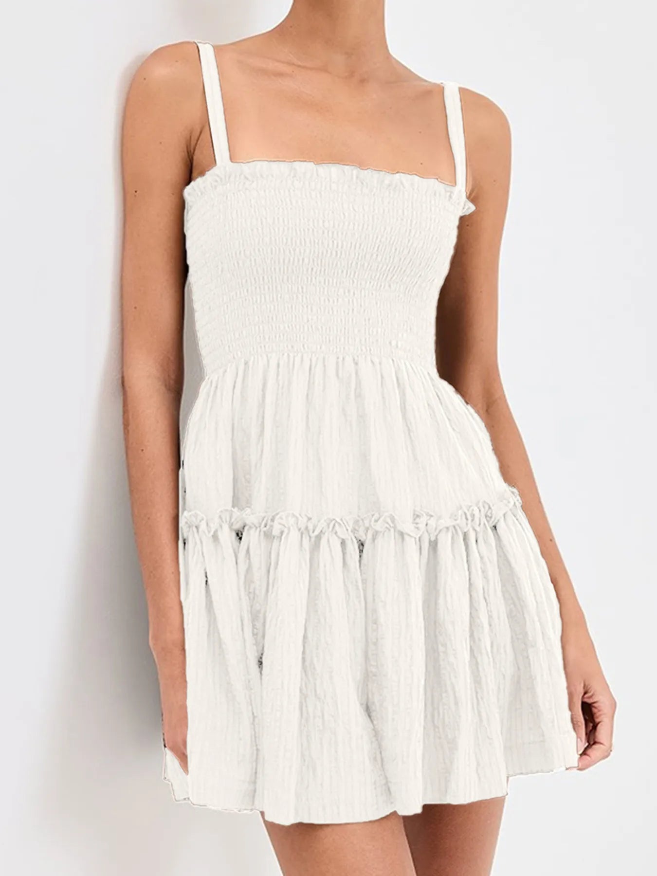 Smocked Frill Cami Mini Dress - Velora Luxury Fashion