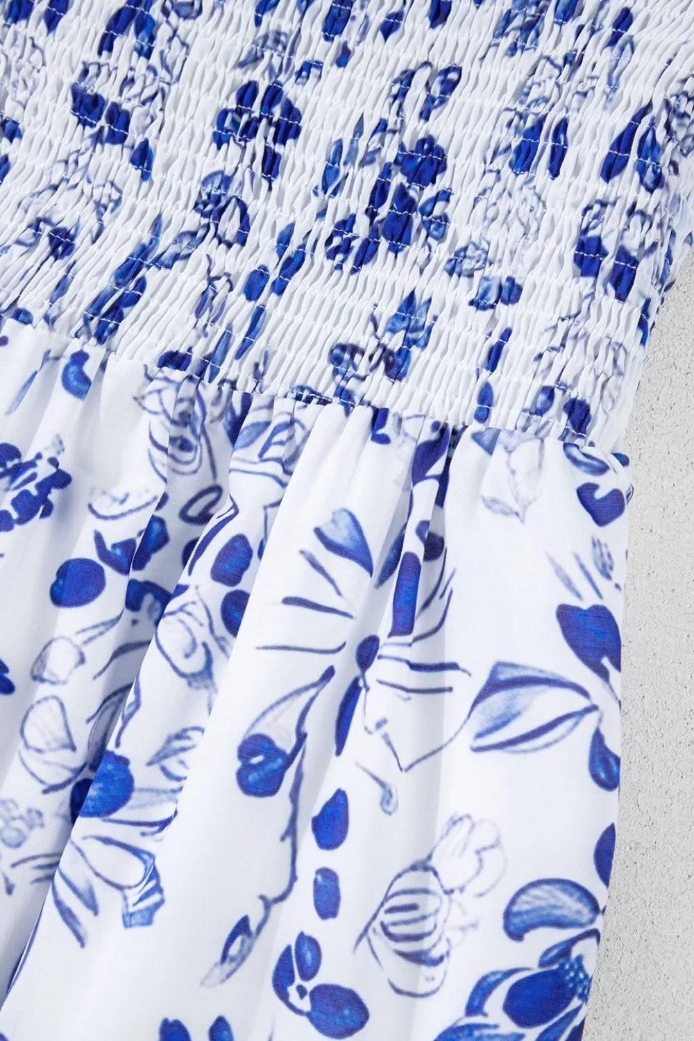 Smocked Printed Square Neck Puff Sleeve Dress - Velora Luxury Fashion