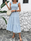 Smocked Striped Wide Striped Midi Dress - Velora Luxury Fashion