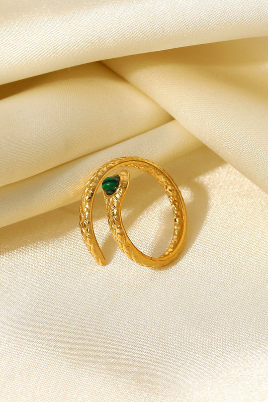 Snake Charmer Malachite Snake-Shaped Bypass Ring - Velora Luxury Fashion