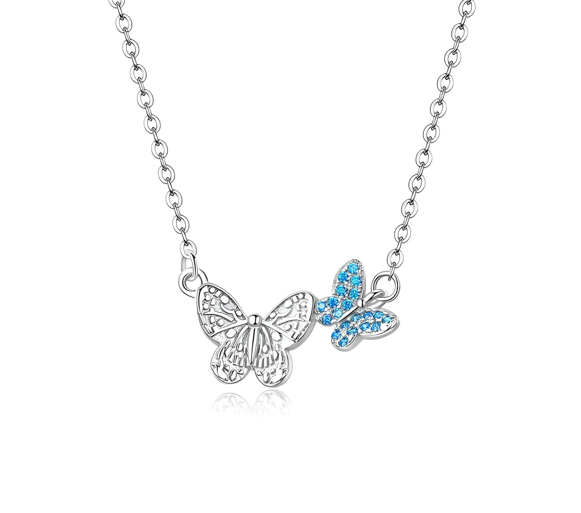 Soar with Style: Blue Zircon Korean Style Sterling Silver Butterfly Necklace - Velora Luxury Fashion