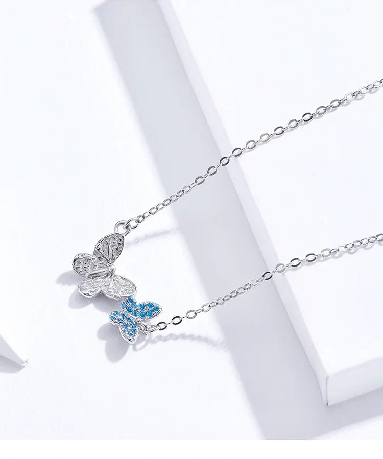 Soar with Style: Blue Zircon Korean Style Sterling Silver Butterfly Necklace - Velora Luxury Fashion