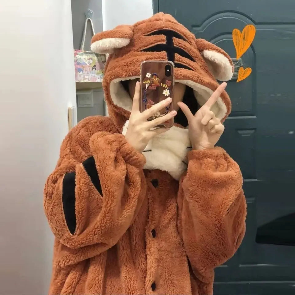 Soft Girl Pajamas Cute Little Tiger Flannel Pajamas For Women EX-STOCK Canada