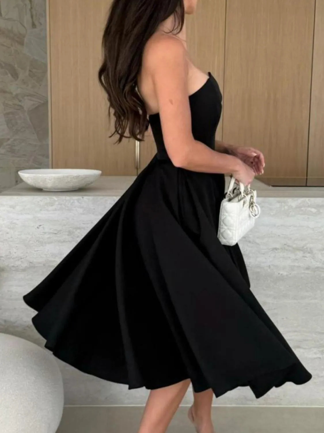 Solid Color Tube Midi Dress - Velora Luxury Fashion