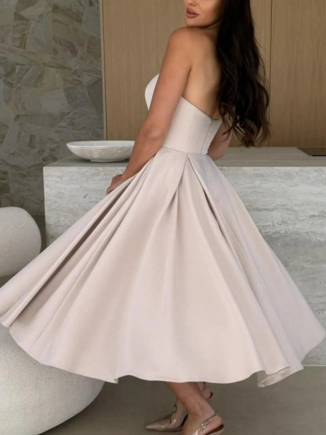 Solid Color Tube Midi Dress - Velora Luxury Fashion