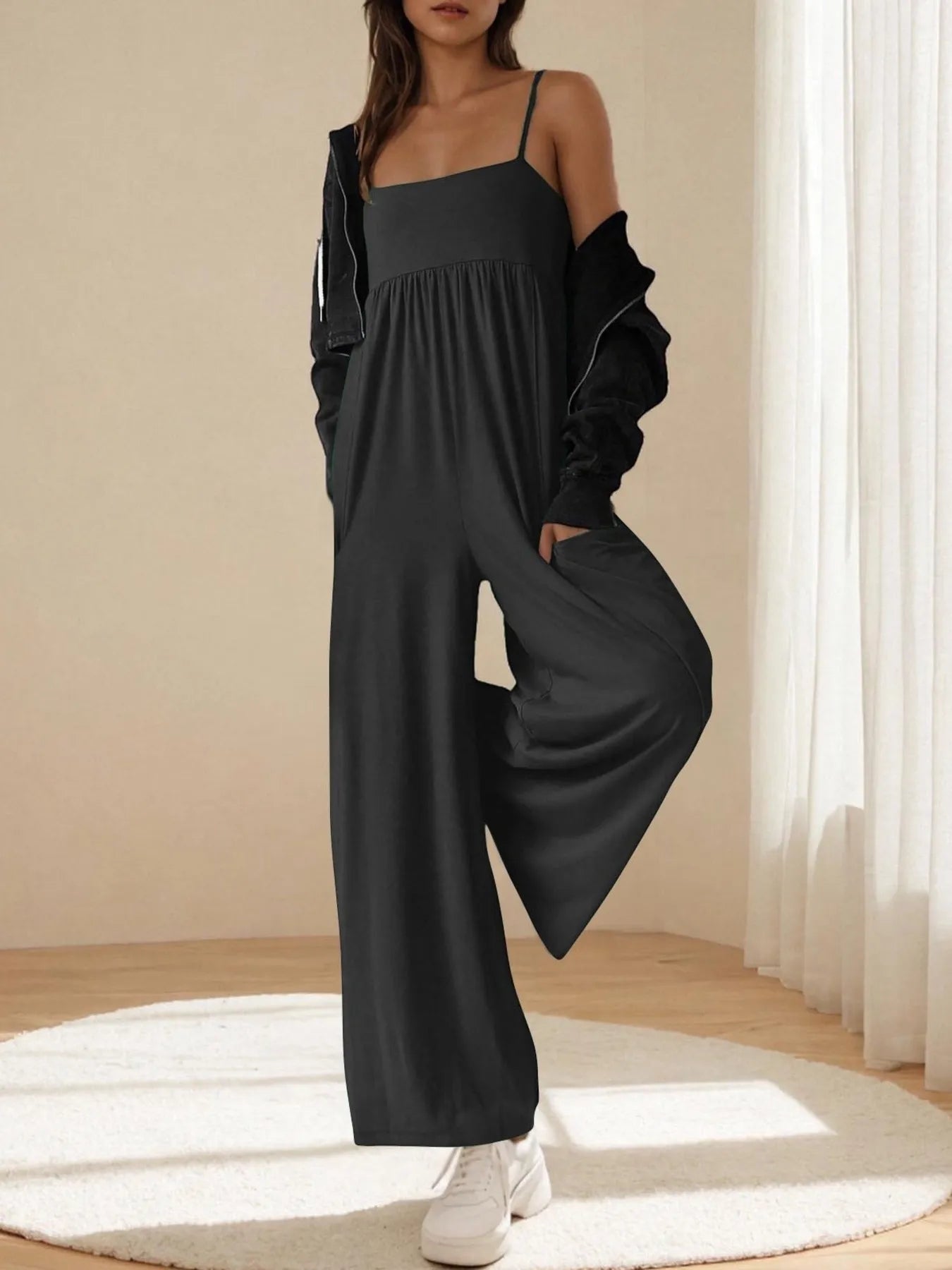 Spaghetti Strap Wide Leg Jumpsuit - Velora Luxury Fashion