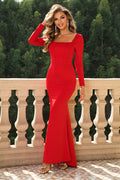 Square Neck Long Sleeve Dress - Velora Luxury Fashion