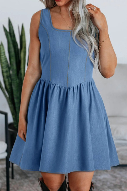 Square Neck Sleeveless Mini Dress - Velora Luxury Fashion