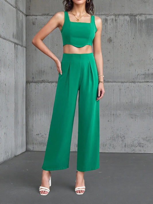 Square Neck Tank and Pants Set - Velora Luxury Fashion