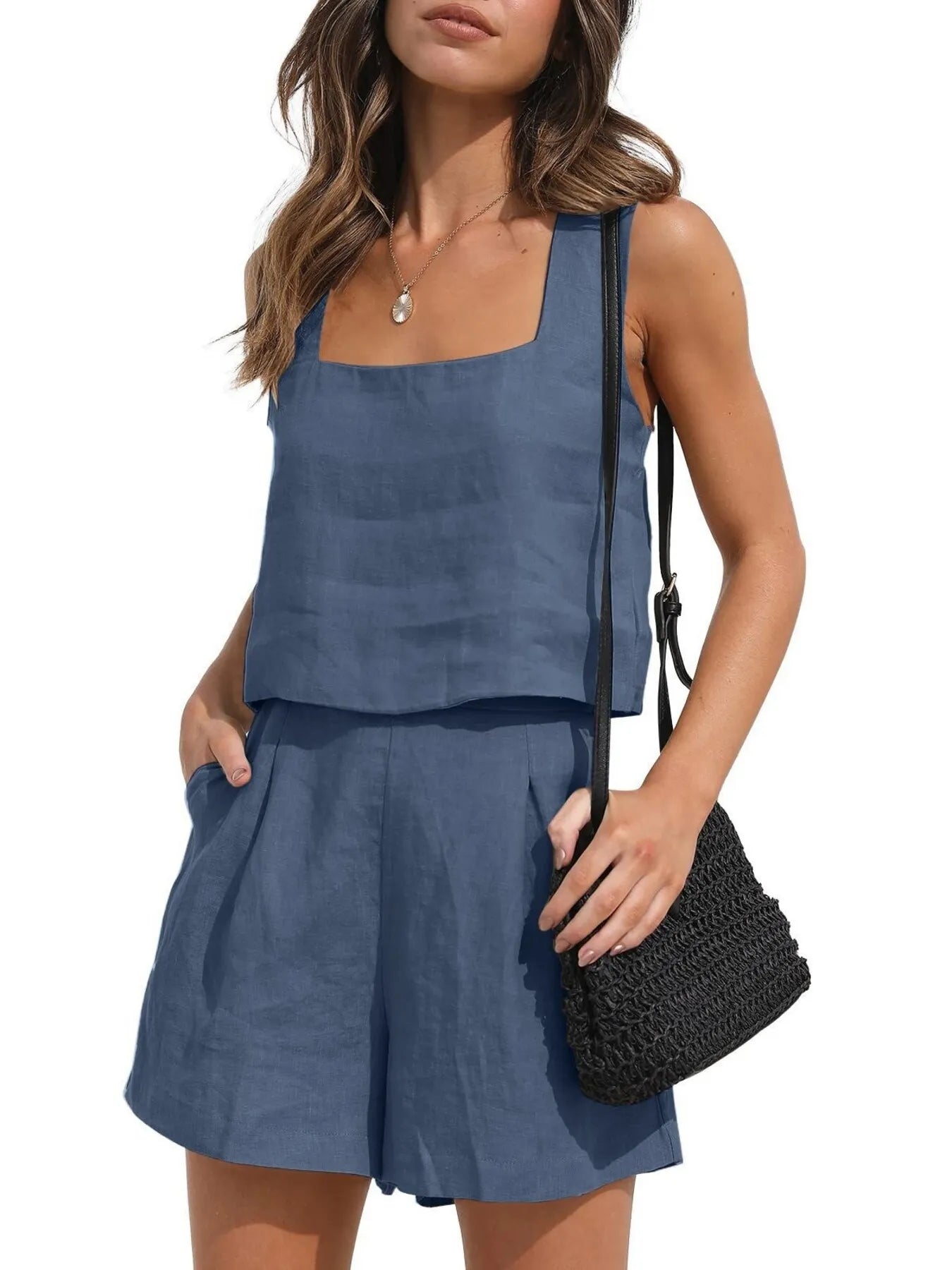 Square Neck Tank and Shorts Set - Velora Luxury Fashion