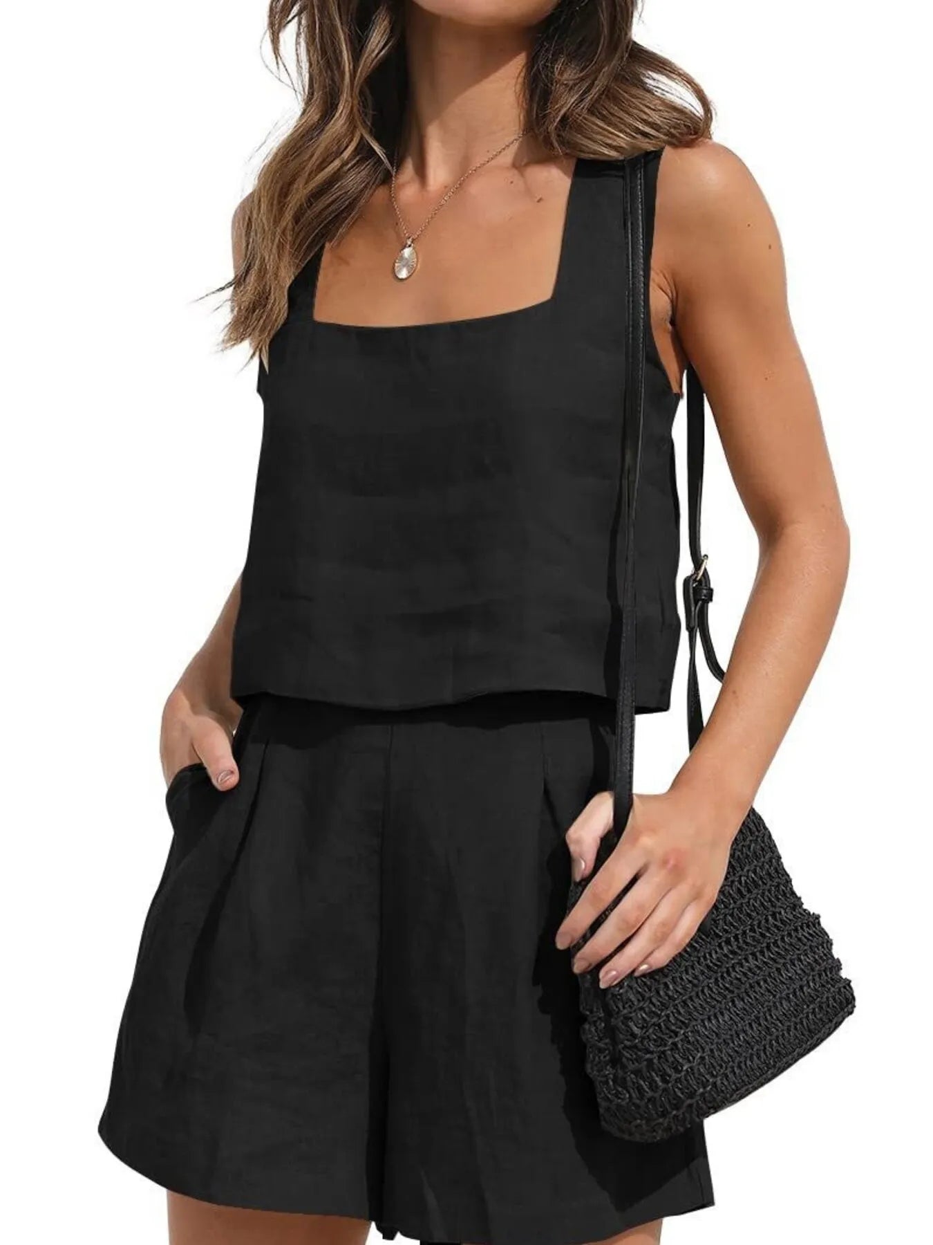 Square Neck Tank and Shorts Set - Velora Luxury Fashion