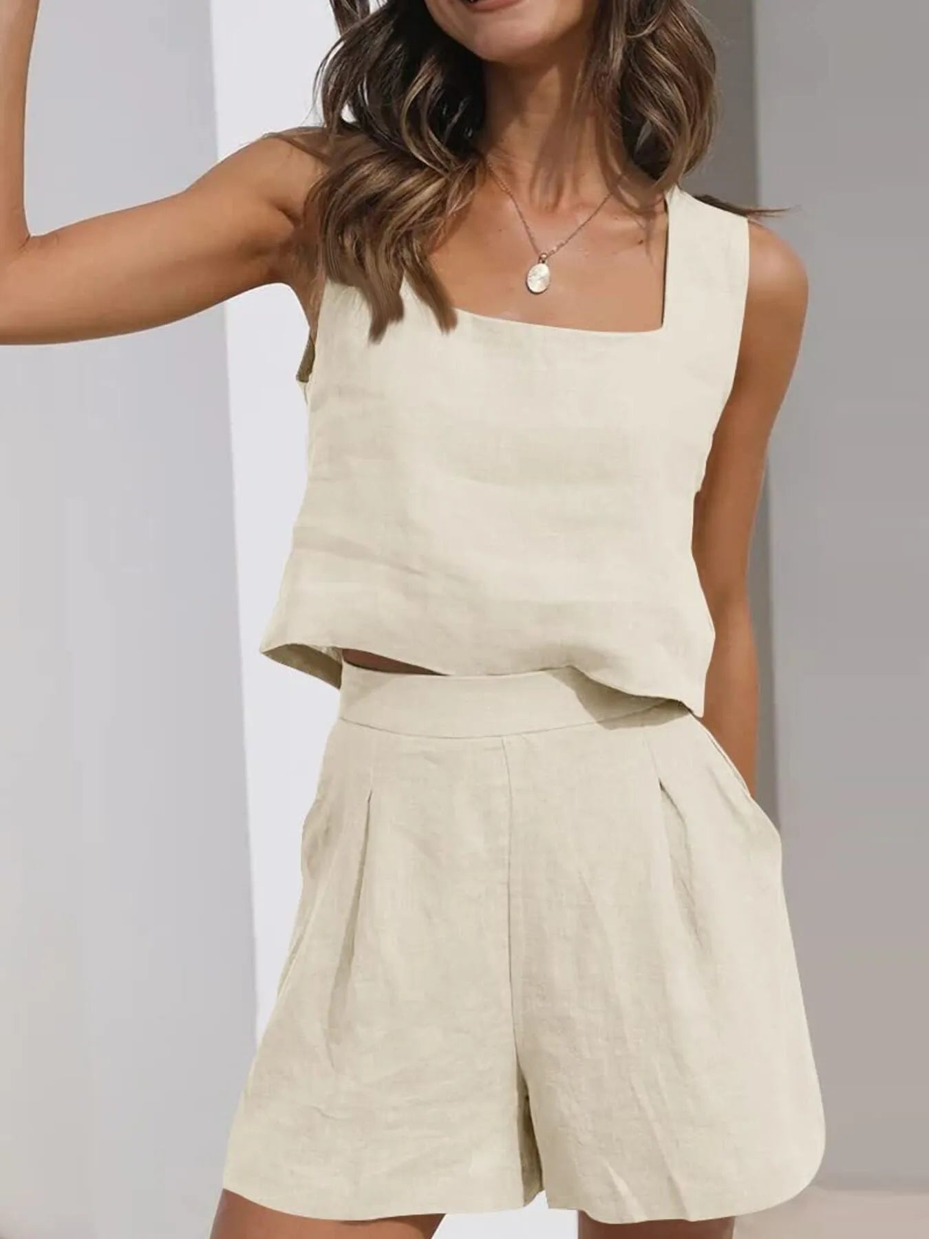 Square Neck Tank and Shorts Set - Velora Luxury Fashion