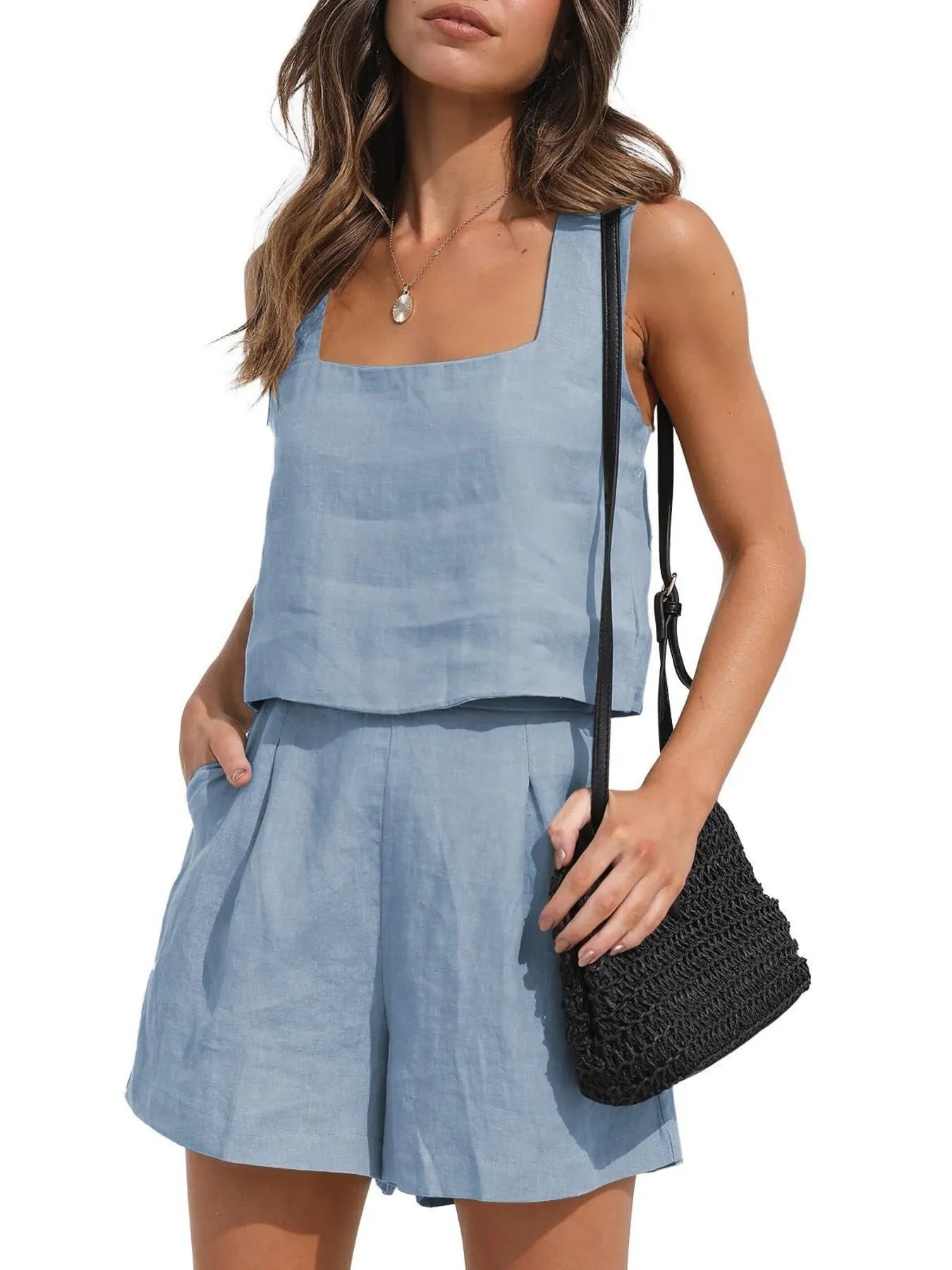Square Neck Tank and Shorts Set - Velora Luxury Fashion