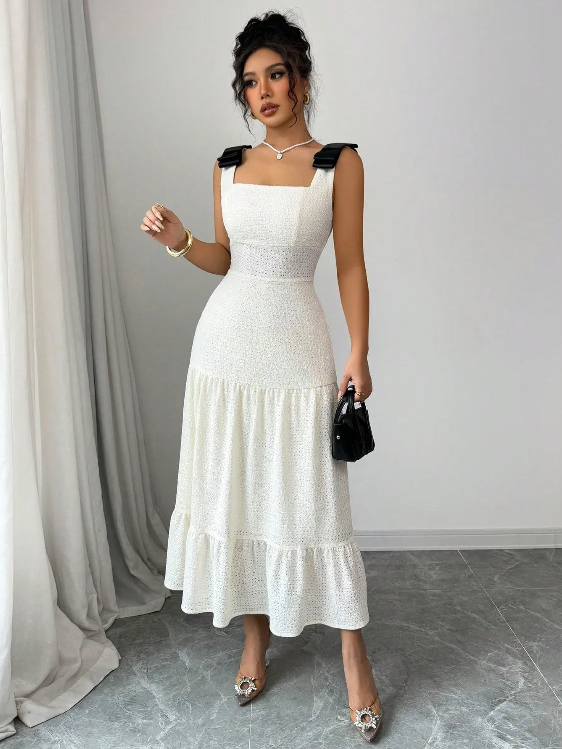 Square Neck Wide Strap Dress - Velora Luxury Fashion