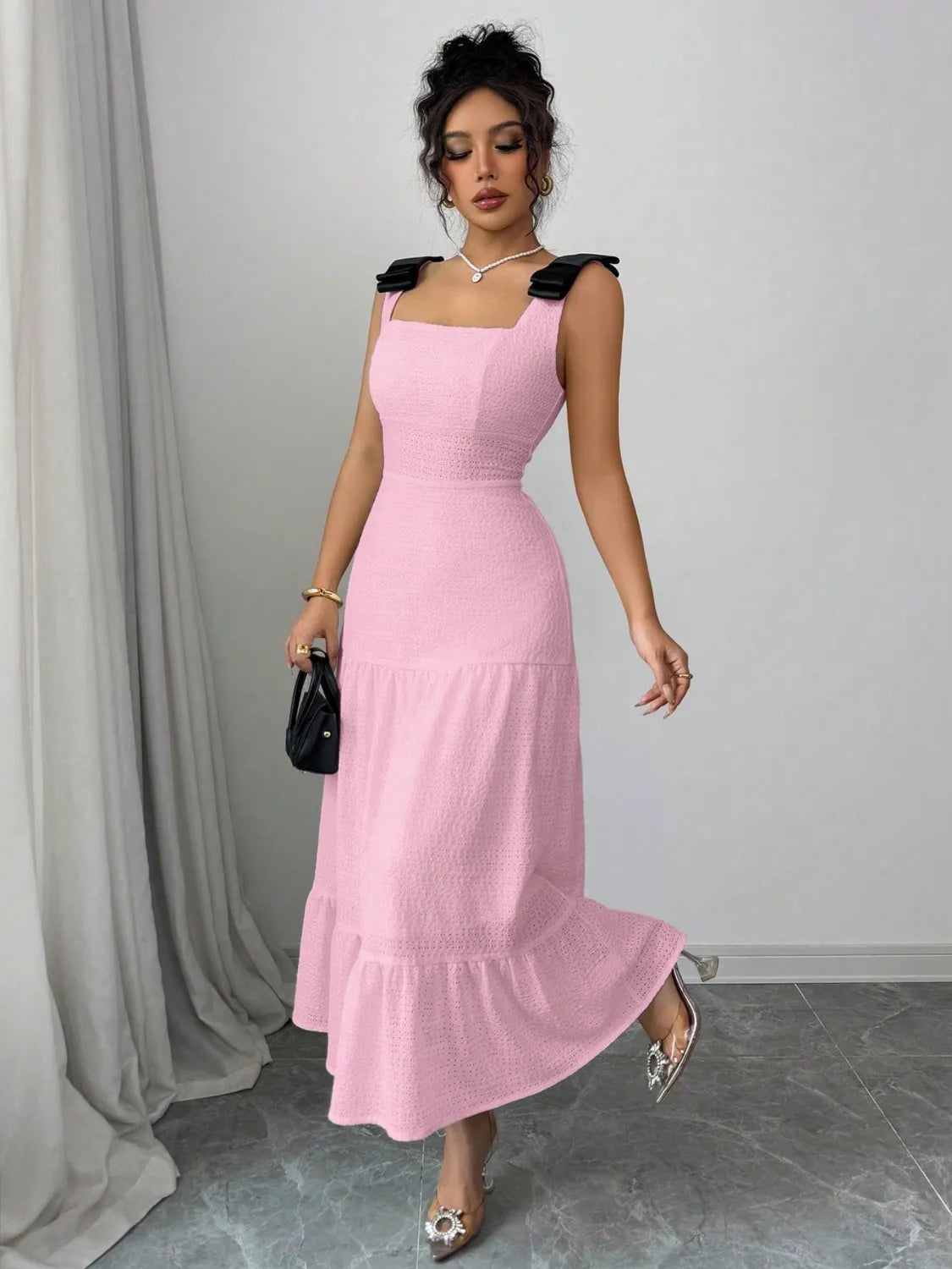 Square Neck Wide Strap Dress - Velora Luxury Fashion