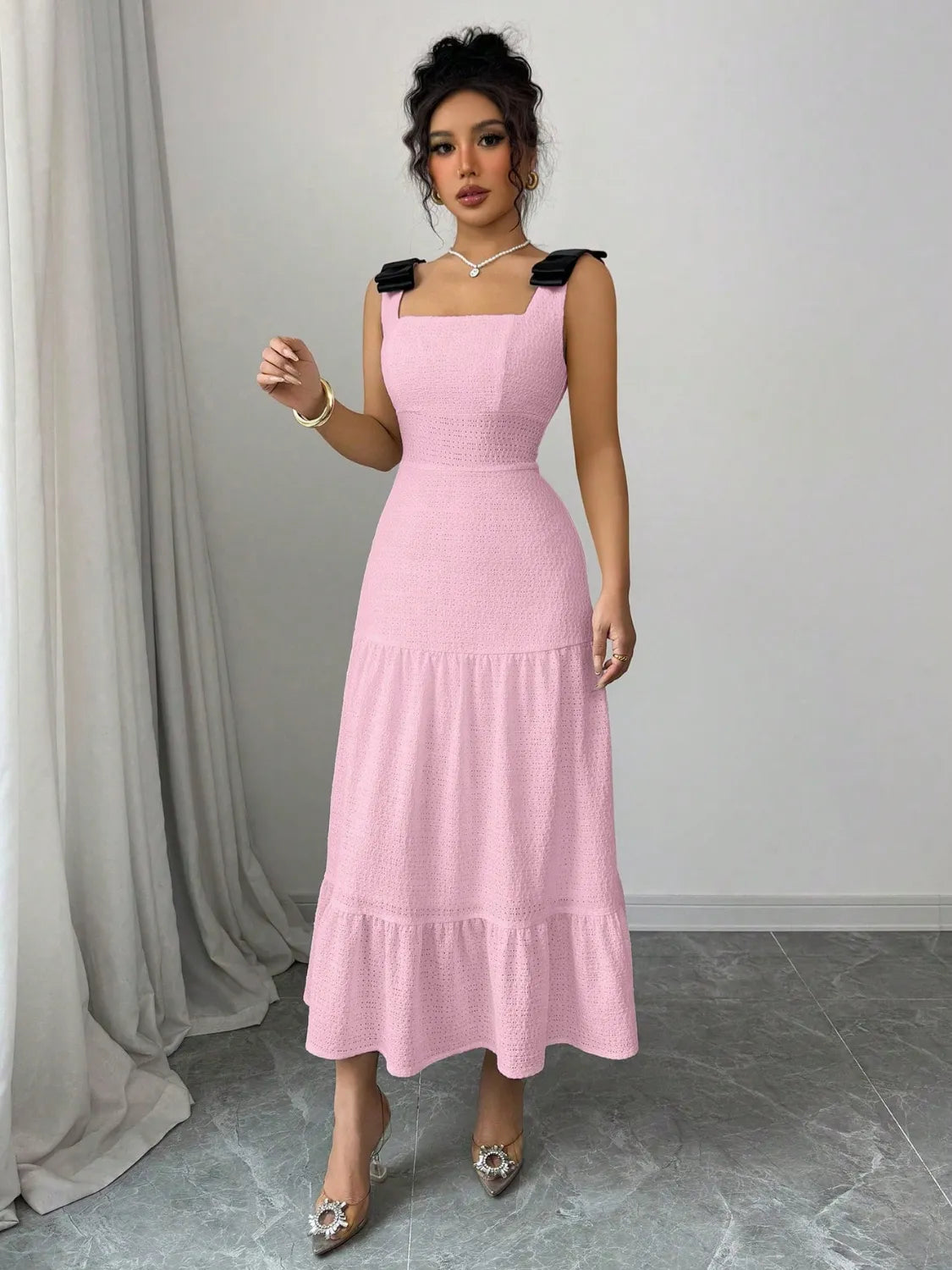 Square Neck Wide Strap Dress - Velora Luxury Fashion