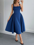 Square Neck Wide Strap Midi Dress - Velora Luxury Fashion