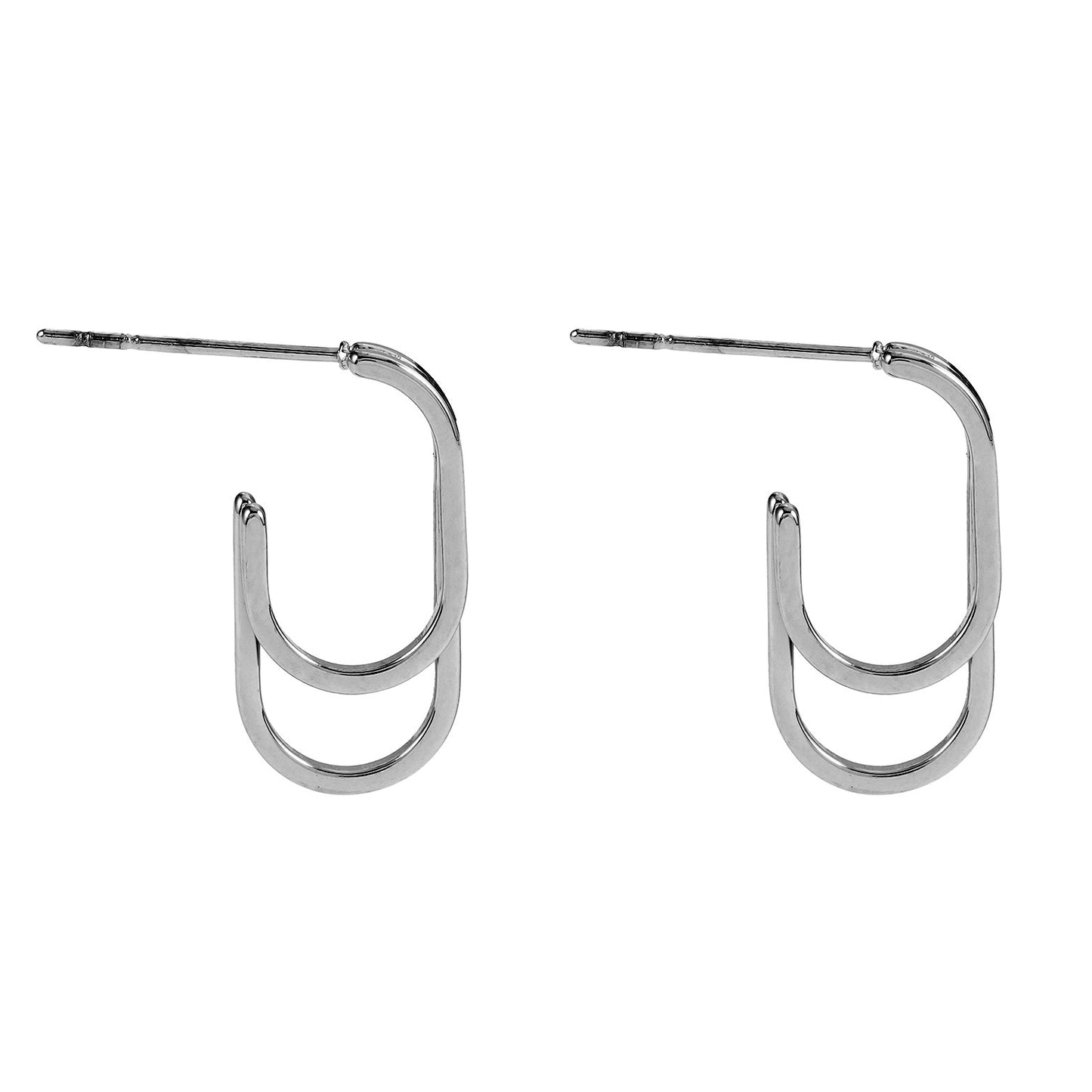 St SIMON White Gold (Silver Toned): Rounded Corners Double Rectangle Hoop Earrings - Velora Luxury Fashion