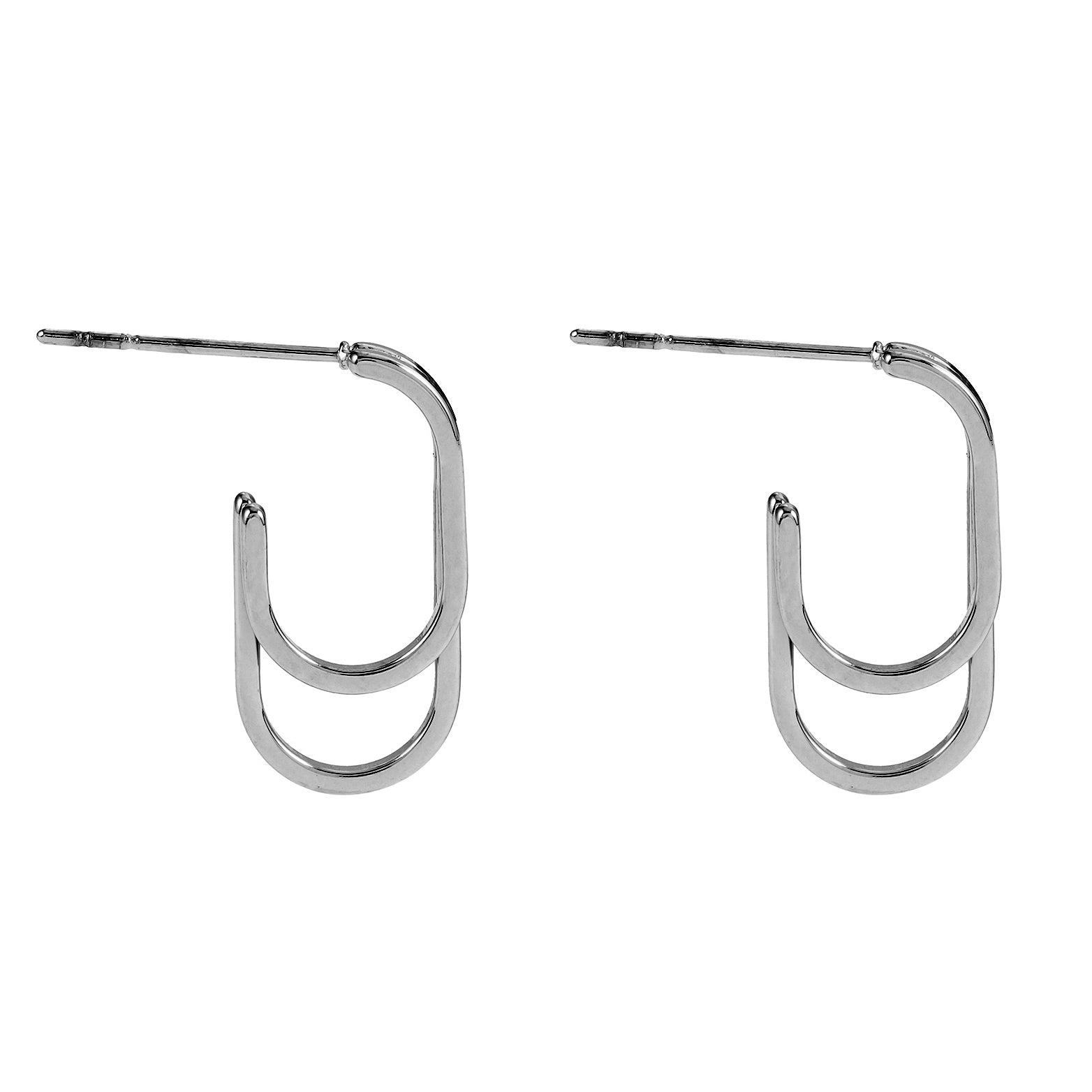 St SIMON White Gold (Silver Toned): Rounded Corners Double Rectangle Hoop Earrings - Velora Luxury Fashion