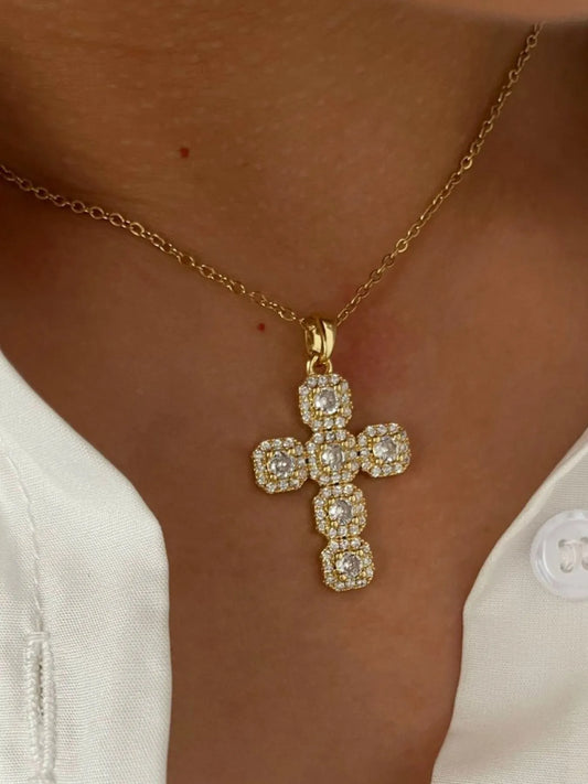 Stainless Steel Inlaid Zircon Cross Necklace - Velora Luxury Fashion