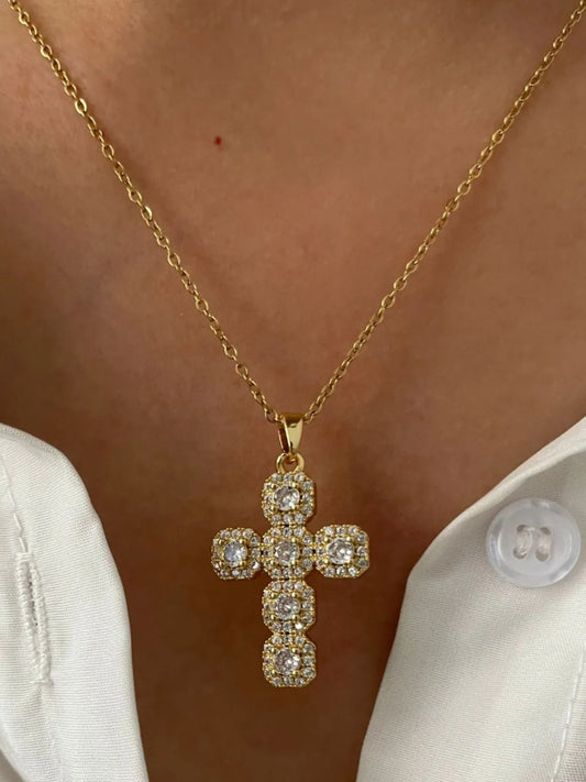 Stainless Steel Inlaid Zircon Cross Necklace - Velora Luxury Fashion