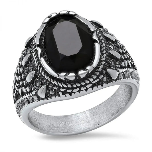 SteelTime Men's Stainless Steel Gothic Simulated Black Diamond Ring Boutique of Leathers/Open Road
