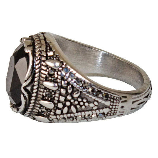 SteelTime Men's Stainless Steel Gothic Simulated Black Diamond Ring Boutique of Leathers/Open Road